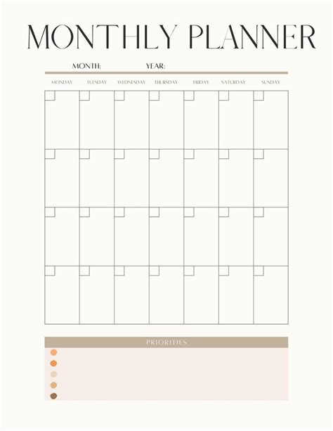 monthly calendar printable minimalist monthly planner digital planner