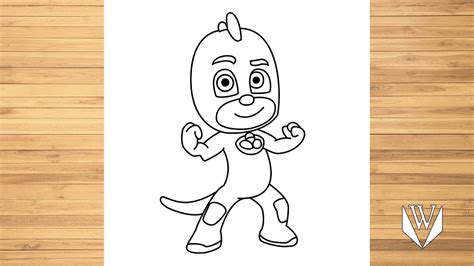 draw gekko pj mask step  step easy draw   coloring page youtube