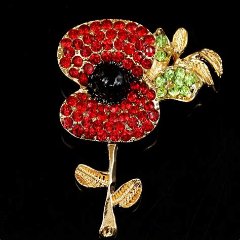 new luxury red crystal poppy flower brooches bijoux large enamel