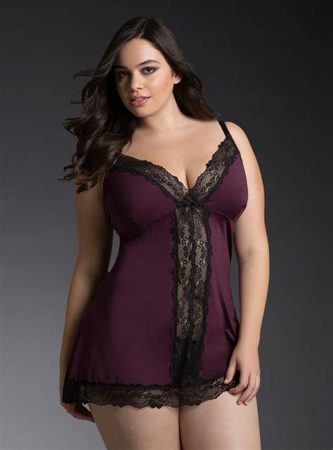 Plus Size Microfiber And Lace Trimmed Chemise Plus Size