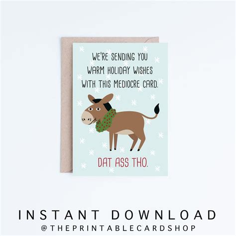 printable funny christmas cards dat ass tho christmas card etsy