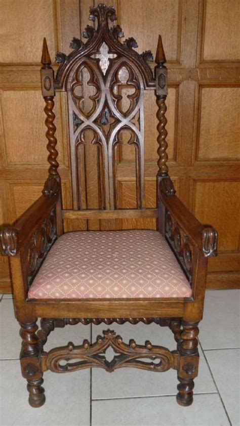 century carved oak gothic church chair armchair