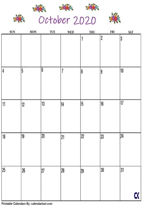 Printable October 2020 Calendar Calendar Printables Blank Calendar