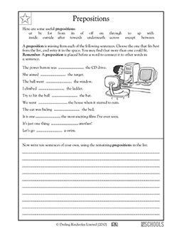 grade writing worksheets prepositions greatkids