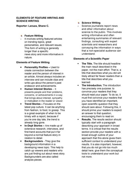feature science writing elements  feature writing  science