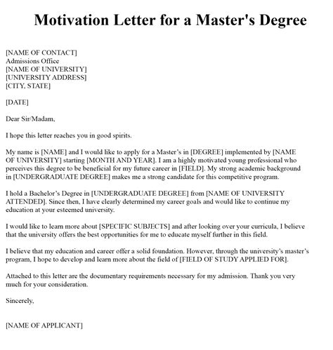 sample  motivation letter  master degree   motivation letter