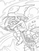 Coloring Pages Halloween Anime Line Para Witch Colorear Dibujos Lineart Drawing Color Pintar Cute Kids Hadas Manga Fairy Jellyfish Libros sketch template