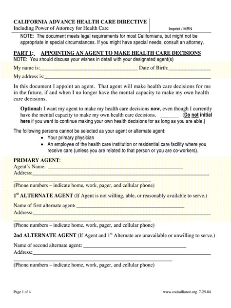 blank printable medical power  attorney forms california