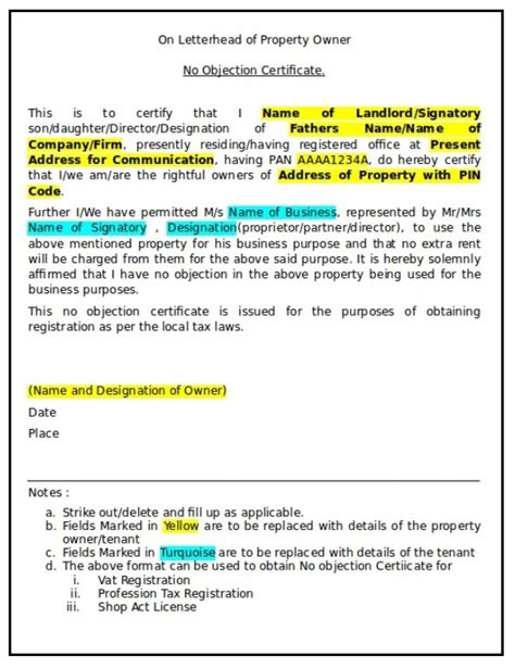 objection certificate template  word templates
