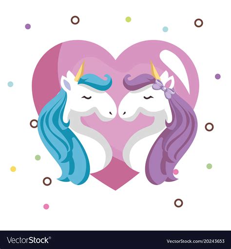 Cute Unicorns Couple With Heart Kawaii Character Vector Image