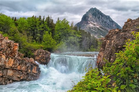 waterfall mountain river rocks trees stream wallpapers hd