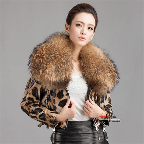 New Large Raccoon Fur Coat Real Leather Jacket Women