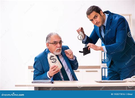male employee    police investigation concept stock photo