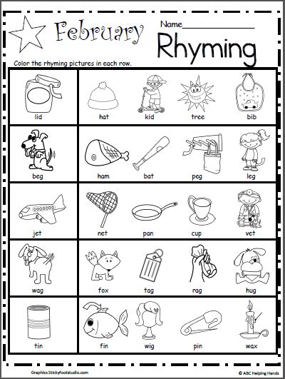 kindergarten rhyming worksheets  february   teachers