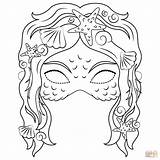 Mermaid Coloring Mask Pages Printable Masks Paper Drawing Fantasy sketch template