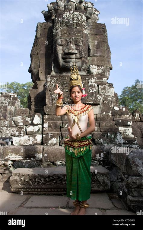 Young Cambodian Girl In Traditional Costume Bayon Temple Angkor Thom
