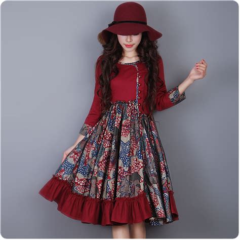 [lynette s chinoiserie yht ] spring plus size women dress chinese style floral print vintage