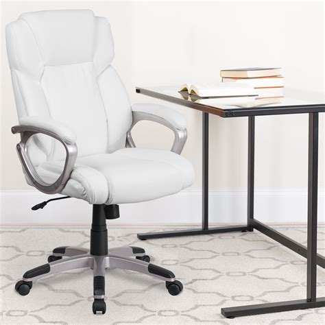 flash furniture mid  white leathersoft executive swivel office chair  padded arms