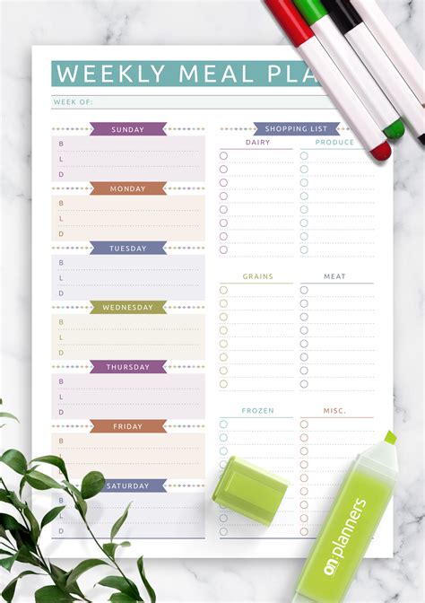 printable weekly meal plan  shopping list casual style