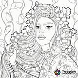 Coloring Pages Hair Girl Long Recolor Woman Flowers Beautiful Book Printable Curly Girls Adult Women Crazy Her Beauty Drawing Adults sketch template