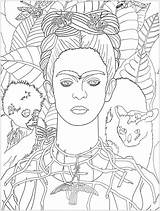 Frida Adultos Kahlo Adulti Khalo Justcolor Cuadros Famosos Autoportrait Adultes Colibri Adulte sketch template