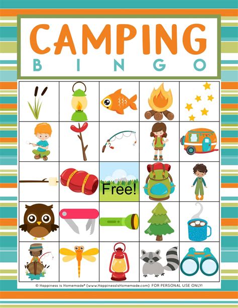 printable camping bingo game happiness  homemade
