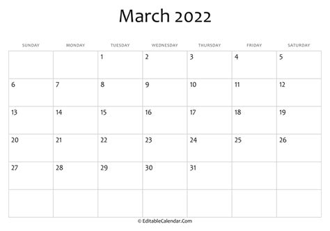 march  printable calendar  holidays