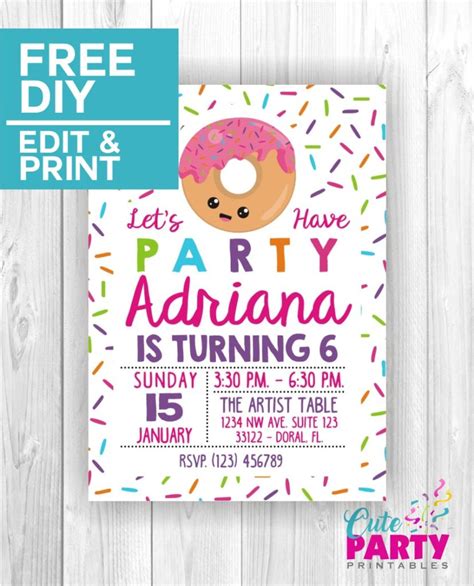 donut party invitations cute party printables