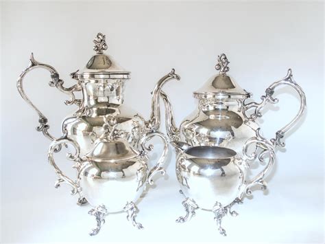 vintage silver plate tea set coffee service set bsc birmingham silver  silver  copper