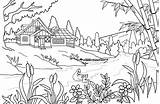 Pemandangan Mewarnai Colouring Desa Terbaru Lembaran Objek sketch template