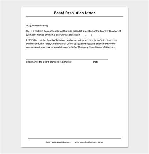 board resolution templates examples word