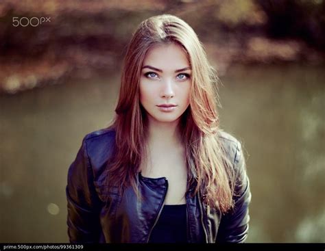 Portrait Of Young Beautiful Woman In Leather Jacket By Oleg Gekman