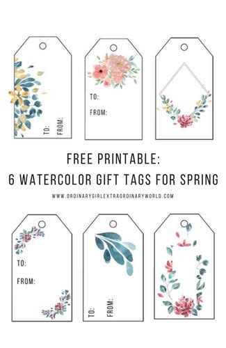 printable  watercolor flower gift tags  spring birthday