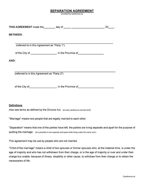 common law separation agreement template
