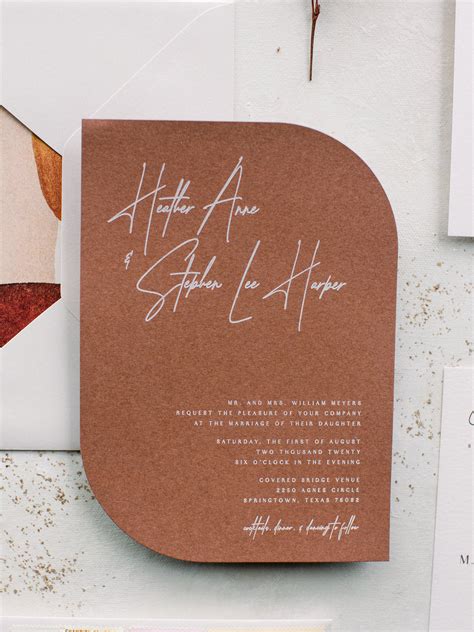 modern die cut shape wedding invitation  white ink abstract design