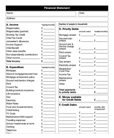 financial statement form    word documents