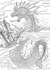 Sea Coloring Monster Pages Ausmalbilder Adult Printable Dragon Monsters Scary Bilder Ausmalen Book Drawing Sheets Drachen Ausdrucken Fantasia Ship Mandala sketch template