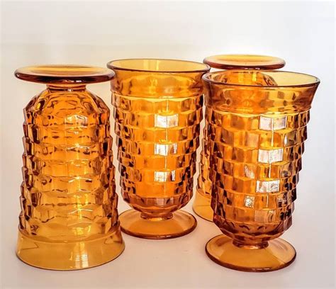 Vintage Amber Glass Water Goblets Whitehall Pattern Set Of Etsy