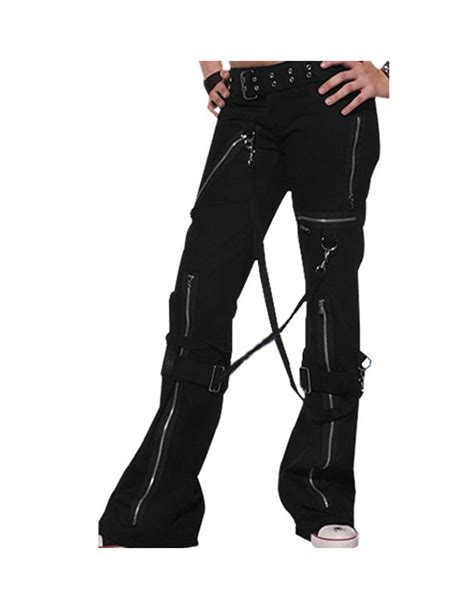 gothic black slim fit ladies womens bondage trousers goth punk emo