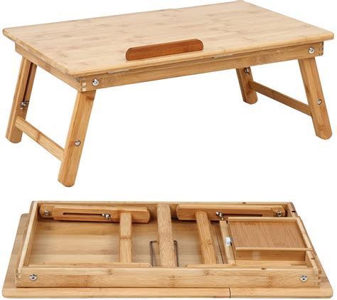 miadomodo table de lit en bambou plateau inclinable pour pc portable tiroir lateral