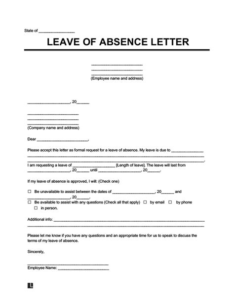 leave  absence template sample templates