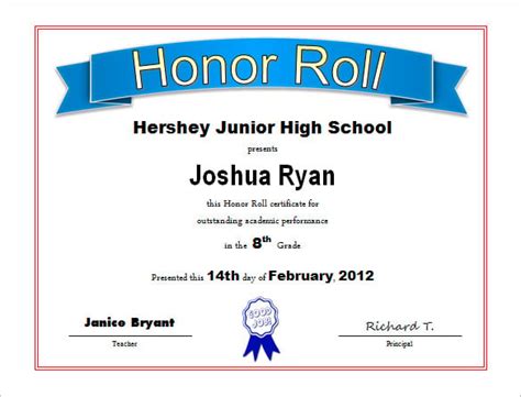 certificate  honor templates   printable word  samples
