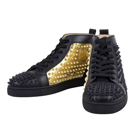 Yang Louis Leather Hi Top Spike Sneakers Black Gold