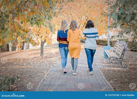 cheerful attractive  young women  friends walking