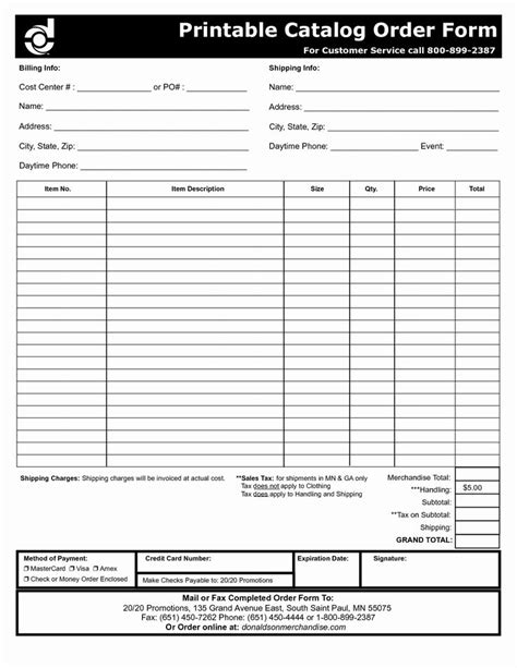 craft order form template lovely  order forms printable