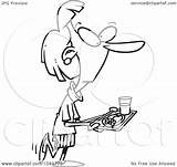 Carrying Woman Food Cartoon Cafeteria Toonaday Royalty Outline Illustration Rf Clip sketch template