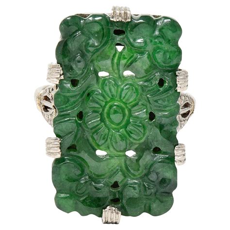 art deco natural jade diamond ring  stdibs