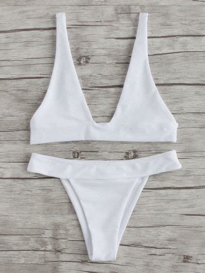 plunge neckline top with high leg bikini set swimwear bikini beach