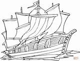 America Coloring Pages Exploring Columbus Ships Adventure Printable Ship Colouring Drawing Colombia Paper sketch template