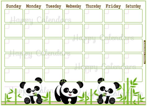 Blank Monthly Calendar Panda Theme Cute Blank Panda Planner Etsy